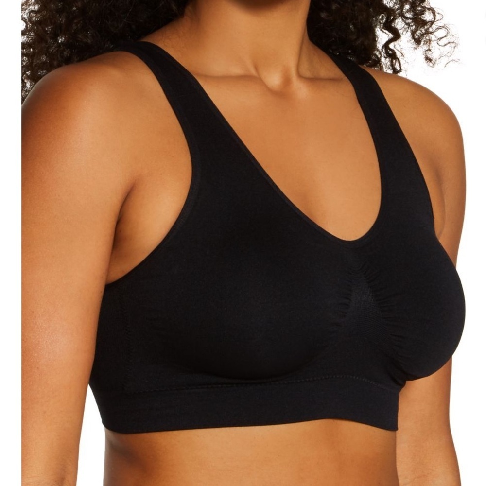 2 Rhonda Shear Seamless Scoop-Neck Underwire Bra - Black/ Nude Sz 1X
